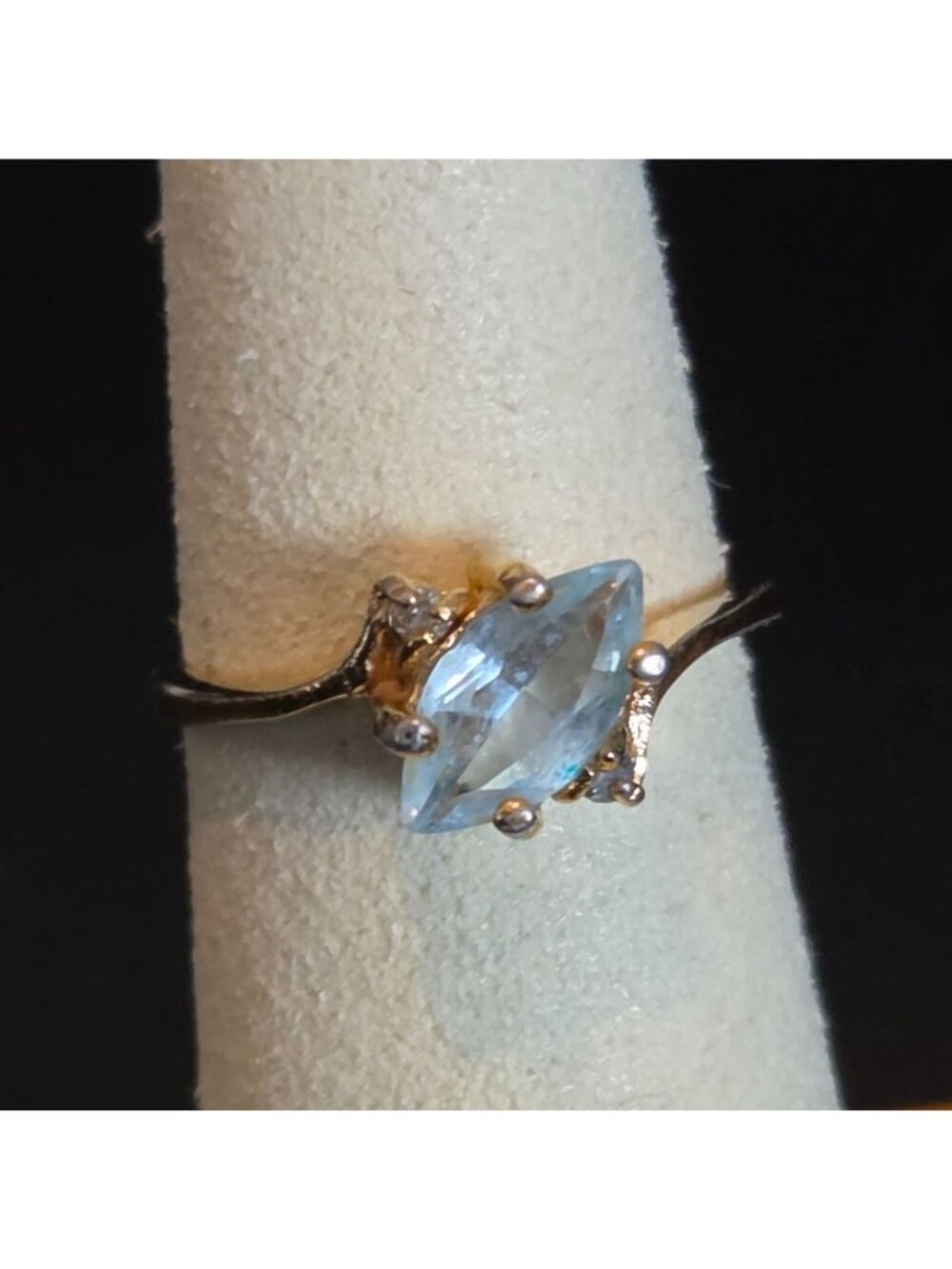14K Gold Electroplated Plated Blue Topaz Ring Size 6